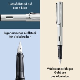 Lamy Al-Star 025 Fountain Pen, Aluminium Fountain Pen in Light Silver with Transparent Grip and Steel Nib Size EF, Pack of 1