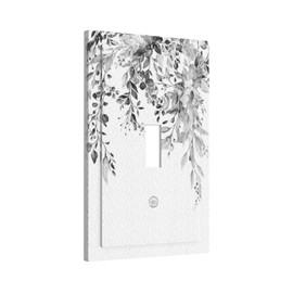 Yamxbfa Gray and White Eucalyptus Floral Plant Leaf Botanical Flower Single Toggle Light Switch Covers Decorative 1 Gang Wall Plate Electrical Device Switchplate Dimmer Faceplate for Bathroom Decor