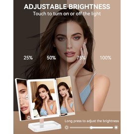 Vanity Mirror with Lights, Makeup Mirror 1X, 2X, 3X Magnification, Trifold 9" L x 14" W, Large Vanity Desk Mirror，Valentine‘s Gift for Wife, Mom, Her - Gift for Girlfriend, Women & Teens