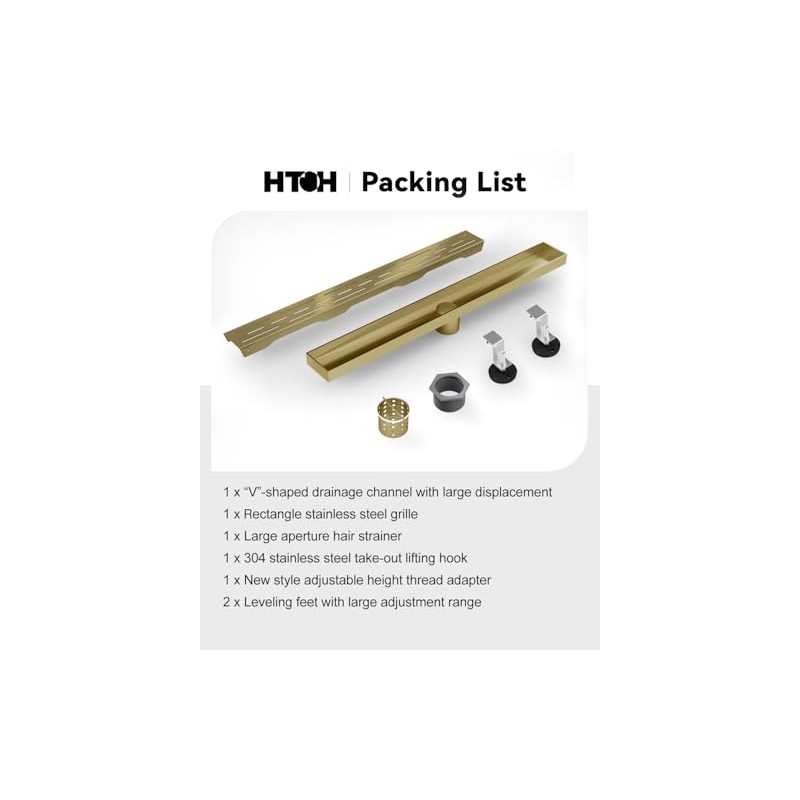 Brushed Titanium Gold Shower Drain 24 Inch, 304 Stainless Steel