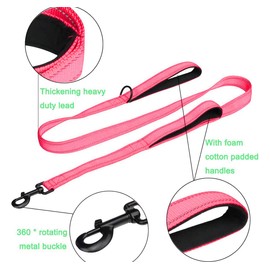 MEKEET Large Dog Lead Leash, 1.5m Double Handles Dog Lead Heavy Duty Strong Nylon Reflective Dog Leash with 2 Padded Handles Extra Traffic Lead for Safety Training Walking Medium Large Pets (Pink)