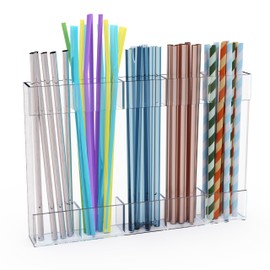 Upgraded 9.6'' Large Acrylic Straw Holder for Cabinet Door, Space-Saving Straw Organizer Storage Dispenser for Cabinet Doors or Countertops, Strong Adhesive Double-sided Tape