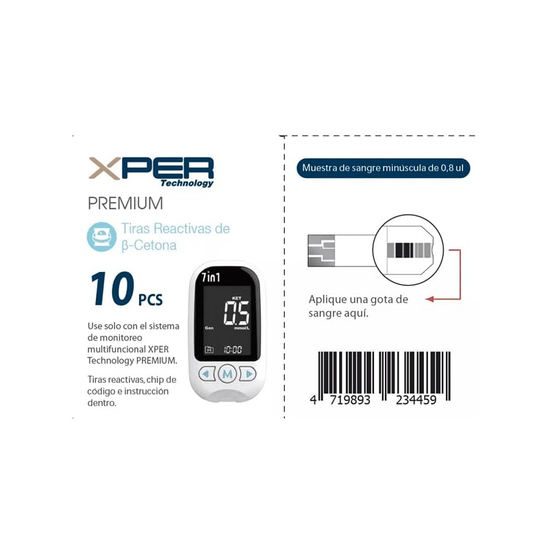 XPER Technology Tiras Reactivas de β-Cetona Premium, 25 Piezas, para