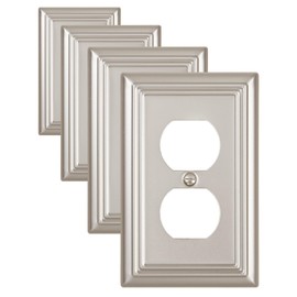 ZILLSEA Decorative Framed Design Switch Plates Outlet Covers, Duable Metal Wall Plates (Satin Nickel/1 Duplex 4 Pack)