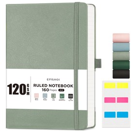 EMSHOI A5 Notebook Lined Journal - 120 GSM Paper Hardcover Notebook for Work, 160 Pages College Ruled Notebook, Leather Writing Journal for Women, Men, Work, School, 14.5 X 21 cm - Light Green