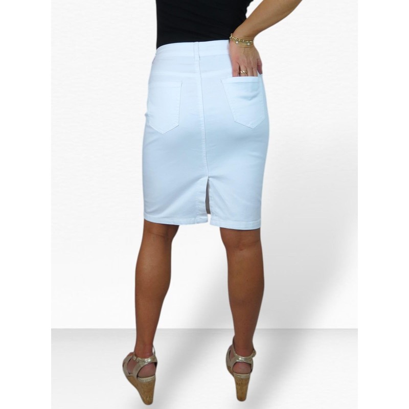 Ladies Heavy Cotton Denim Pencil Skirt Casual 8-18, White