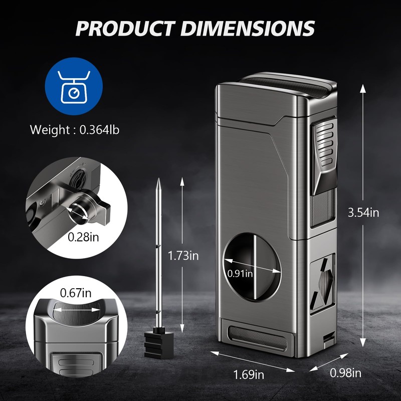 Tesonway Cigar Torch Lighter, 4 Jet Flame Cigar Lighter with