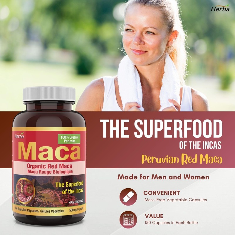 Herba Organic Red Maca Capsules for Women – 500mg, 150