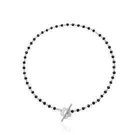 Hilufiet Boho Flower Short Choker Necklace Simple Black/White Crystals Choker Necklaces for Women-Black&Silver