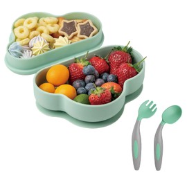 SUPERMAMA Suction Silicone Baby Feeding Set, 2 in 1 Baby Silicone Suction Bowls and Spoons, BPA Free, Infant Babies and Toddler Self Feeding Led Weaning