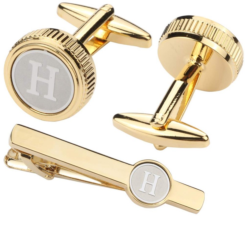 GWD Mens Cufflinks Tie clips set Set Shirt Classic Initials