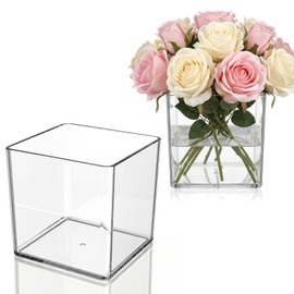Wowang 2 Pack Clear Square Acrylic Vases 4 X 4 Inch