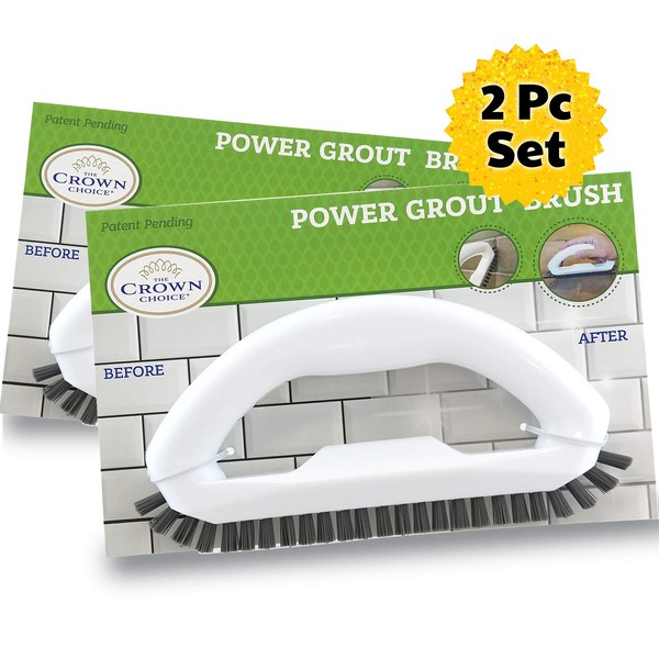 The Crown Choice Grout Cleaning Brush (2 Pack) | Grout Cleaner and Scrub Brush with Stiff Durable Bristles | Scrub Brush for Cleaning Bathroom, Tile, Kitchen, Floor, Bathtub, Corners and Carpet