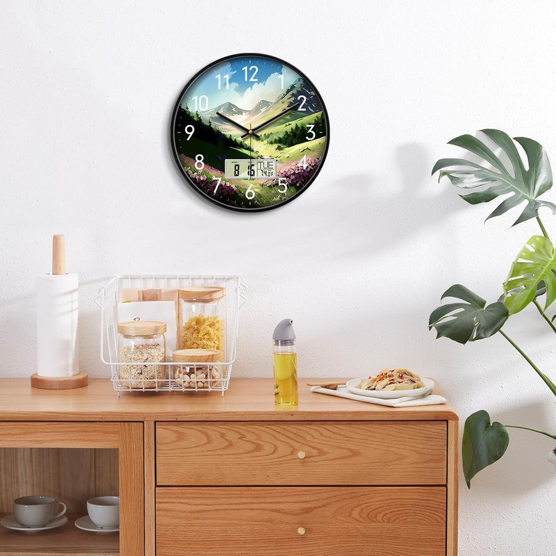 SCOAGE Digital Large Display Silent Wall Clock with Temperature Date