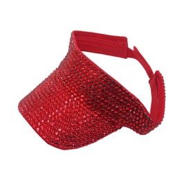 Bling Rhinestones Plain Sport Sun Visor Women Visor Hats Golf Hat Adjustable Rhinestone Hat Summer Visors for Women (Red)