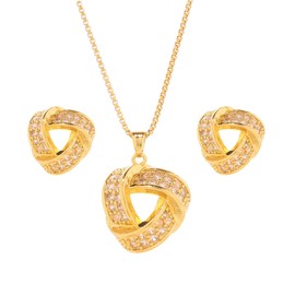 KONFEN Women's Zirconia Jewellery Set, Triangle Shape Pendant Necklace Earrings Adjustable Chain Jewellery for Women, Vintage Gold Jewellery Set Gifts for Women Girls 2 Pieces, Alloy Steel