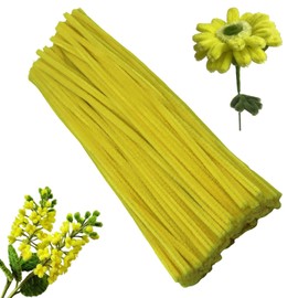 Apedoixy 100 Pieces Yellow Craft Pipe Cleaners,6mm x 12inch Thick Fuzzy Chenille Stem Sticks Pipe Cleaners for Craft Art DIY Projects Decorations