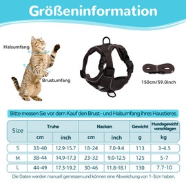 Grantop Adjustable Cat Harness, Escape-Proof Cat Harness with Lead Set, Soft Harness for Cats, Kittens, Dogs, Puppies, Brown, M