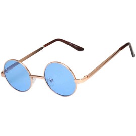 OWL Round Retro Vintage Circle Style Tint Sunglasses Metal Colored Frame Colored Lens Brand (Round_43mm_gld_blue_grd, PC Lens)