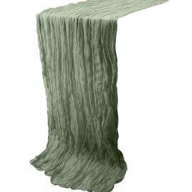 Time to Sparkle 2PCS Cheesecloth Table Runner 90X400CM Vintage Gauze Romantic Table Runner for Wedding Bridal Shower Birthday Party Table Decor Light Green