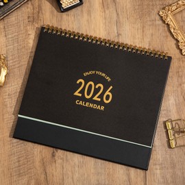 Medium Desk Calendar 2025-2026, Standing Flip Desktop Calendar from July 2025 to Dec 2026 - Metal Ring Twin-Wire Binding Monthly Desktop Calendar for Home Office School (M-Black)