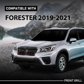 G-PLUS Front Grill w/Camera Hole Gloss Black w/Red Line Compatible with Subaru Forester 2019-2021 91121SJ040
