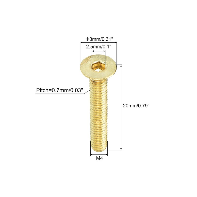 sourcing map Flat Head Socket Cap Screws, M4-0.7 x 20mm