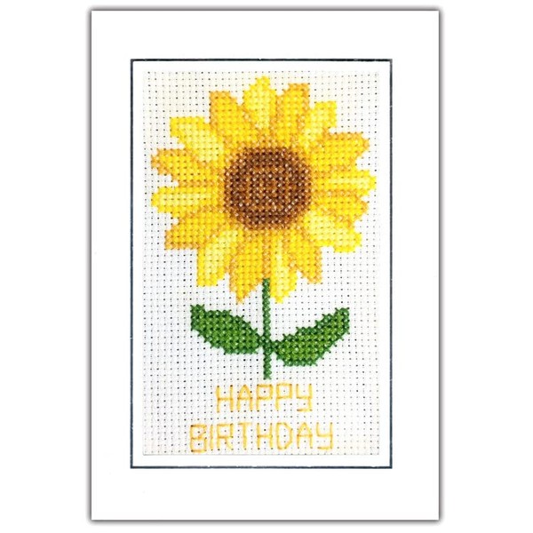 Yellow Sunflower Happy Birthday Card - 14 Count Cross Stitch