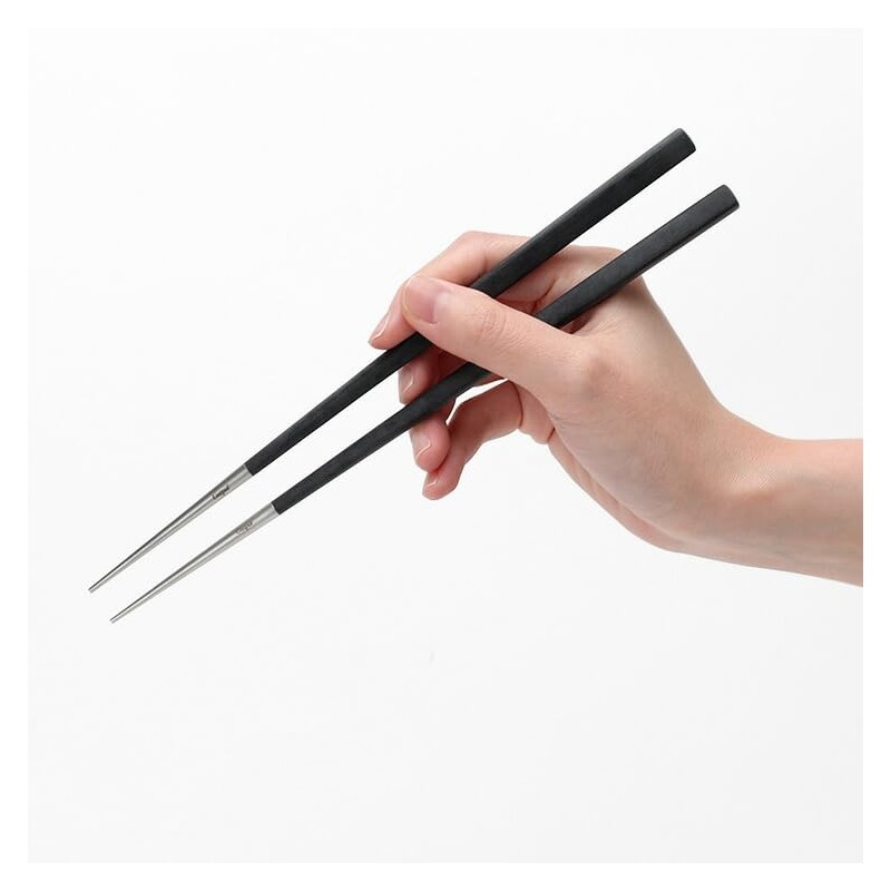 Cutipol KUBE Chopsticks + Chopsticks Rest Set, Black Silver KU39