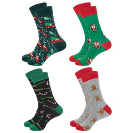 CHEERYMAGIC Mens Christmas Socks, 4 Pairs Winter Warm Knitting Calf Socks Thick Slipper Stocking for Men Xmas Santa Cartoon Novelty Socks for Family Christmas Boys Gift A8NSSD4W