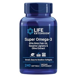Life Extension - Super Omega-3 EPA/DHA con lignanos de sésamo y extracto de oliva, 240 cápsulas blandas