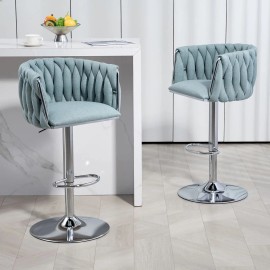 Set of 2 Adjustable Counter Height Bar Stools 360 Fabric Cover Swivel Bar Chairs with Woven Back & Footrest Silvercolor: as Pic Color