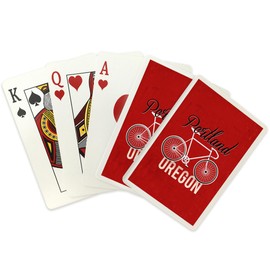 Lantern Press Portland, Oregon, Bike, Script Screenprint Style, (52 Playing Cards, Poker Size Card Deck with Jokers)