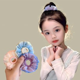 【3個セット】キッズ ヘアゴム フリル マカロンカラー 可愛い 高弾力 髪に優しい 跡がつかない 子供用 ヘアアクセサリー お団子ヘア プレゼント (3 個入りB)B