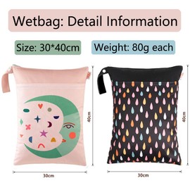 Tcdwla Wetbag Kindergarten Nassbeutel XL, 2 Stück Nasstasche 40 x 30cm, mit 2 Reißverschlusstaschen & Griff, Wiederverwendbar Schwimmbeutel, für Kleinkind Windeln, Reisen, Gym, Strand, Pool