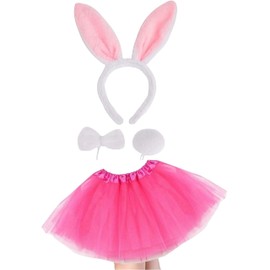 Lizzy Tutu Costume | Easter Bunny Costume Set Rabbit Ears Tail and Bow Tie | Animal Fancy Costume Bunny for Easter Book Week Christmas (Girls)