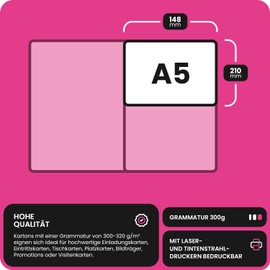 Netuno 50 Sheets of Coloured Cardboard, White, DIN A5, 148 x 210 mm, 300 g, Photo Cardboard, Thick Paper for Printing, Crafts, Crafts, Bristol Paper, Bristol Cardboard, Craft Sheet for DIY