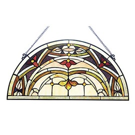 Benjara CH1P336GV24-GPN Marion Tiffany-Style Victorian Stained-Glass Window Panel 12.5" Height, Amber and Brown