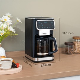 Gevi 12-Cup Programmable Coffee Maker with Touch Screen & Reusable Filter,Smart Drip Coffee Machine with Anti-Drip System, Perfect for Home,Iced Coffee
