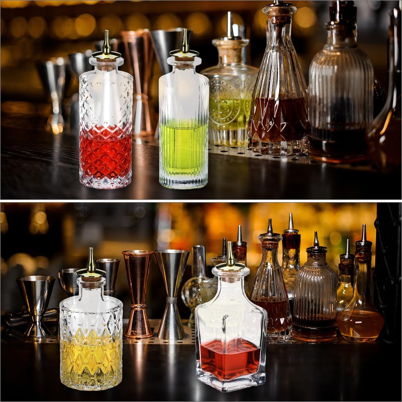 QWORK Glass Bitters Bottles Set of 6, Zinc Alloy Dash