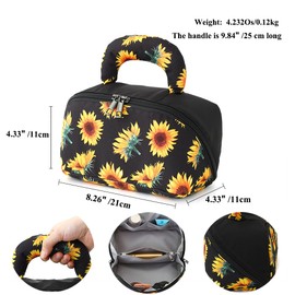 BBORGDC Large Cosmetic Bag Open Flat, Sunflower Print Boho Makeup Organizer With Handle, Original Design Travel Makeup Bag For Women Girls