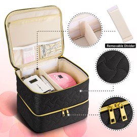 Nail Polish Organizer Case Holds 42 Bottles (15ml/0.5 fl.oz), Double-Layer Nail Polish Storage with Adjustable Dividers, Portable Nail Polish Bag for Nail Gel Nail Lamp and Manicure Tools, Black