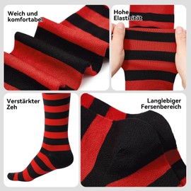 Ponceau 2 Pairs Women's Knee Stockings Overknee Warm Striped Stockings Women's Striped Tights Thigh Highs Femboy Extra Long Women's Socks Cotton, Red-black + yellow-black