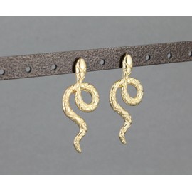 Gold Snake Earrings Asp Cleopatra Toga Serpent Post Stud Dangle 1 5/8" Long Adorable Statement Jewelry Earrings for Women