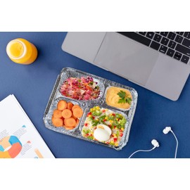 tenlite 200 PCS - Aluminium 4 Compartment Large Foil Trays with Paper Lids Disposable Takeaway Foil Food Containers for Cooking, Food Storage BBQ, Baking, Restaurants Catering Trays.