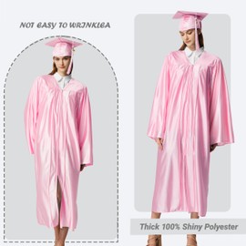 MyGradDay Unisex Adult Shiny Graduation cap and gown Tassel 2024 2025 Year Charm Package Pink