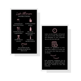 Lash Extension Aftercare Instructions Cards | 50 Pack | 2x3.5" inch Business Card Size | Black with Rosey Pink Design