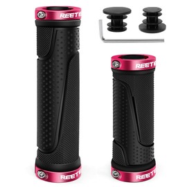 REETEE Bicycle Grips Non-Slip Bicycle Handlebar Grips Ergonomic MTB Grips, Two Ends Aluminium Lock Bicycle Grips Handlebar Grips for 22.2 mm Mountain Bike/Scooter/MTB (Pink (130 mm + 90 mm)