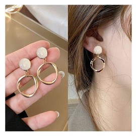 TseenYi Opal Circle Dangle Earrings Gold Circle Drop Earrings Vintage Opal Moonstone Earrings Boho Twist Circle Earrings Geometric Hoop Dangle Earrings Jewellery for Women and Girls Gifts