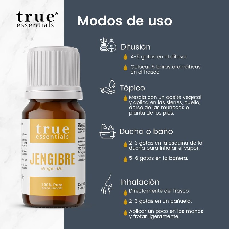 Aceite Esencial Jengibre 15ml True Essentials, colección de Aceites Esenciales
